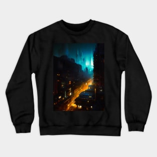 Cityscape Neon Lit At Night Crewneck Sweatshirt